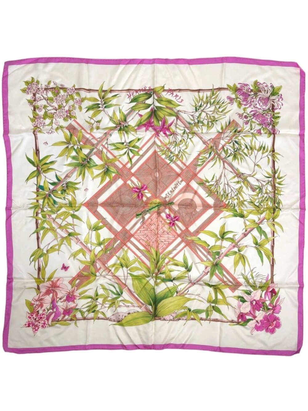 Hermes Carre 90 Serenite Scarf Bamboo Silk Pink Multicolor